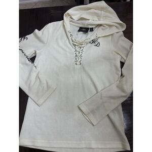 Harley Davidson Women Studded Sparkle Hooded Shirt Long Sleeve  Thermal Medium